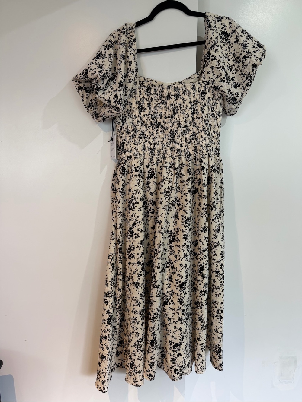 Japna Cream Midi Dress with Black Floral Print